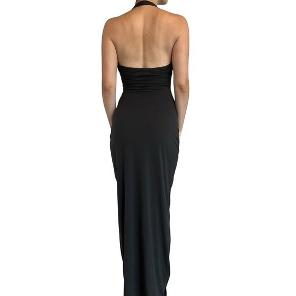 Skims Maxi Dress Halter Plunge Black Fitted Lounge Minimalist Size Medium New - Picture 2 of 7